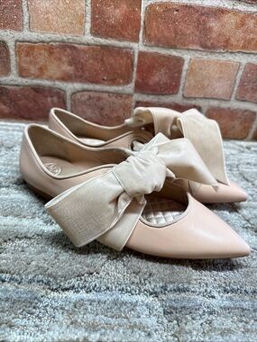 Tory Burch Pink/Beige Leather/Velvet Clara Pointed Toe Ballet Flats Size 7M